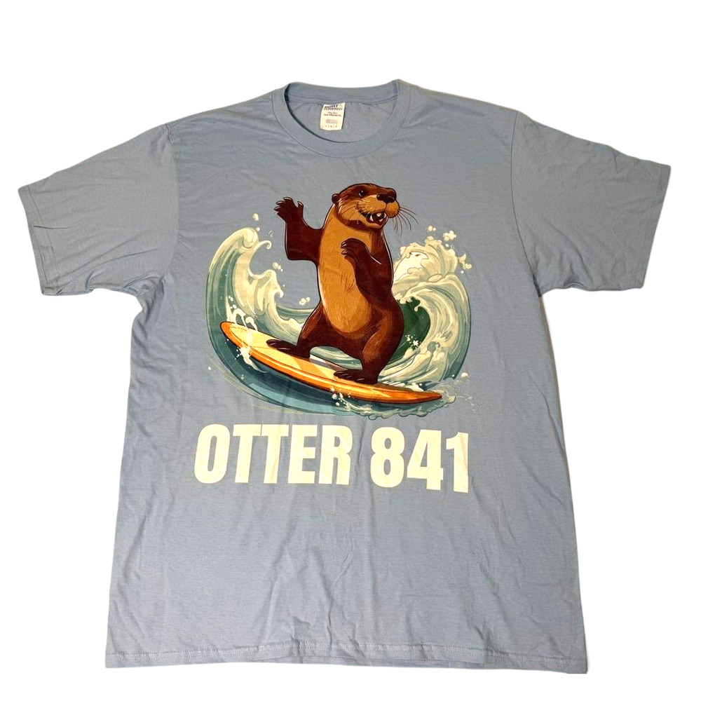 Otter 841 Surfing Graphic T Shirt Men Large Sky Blue Animal Wave Tee